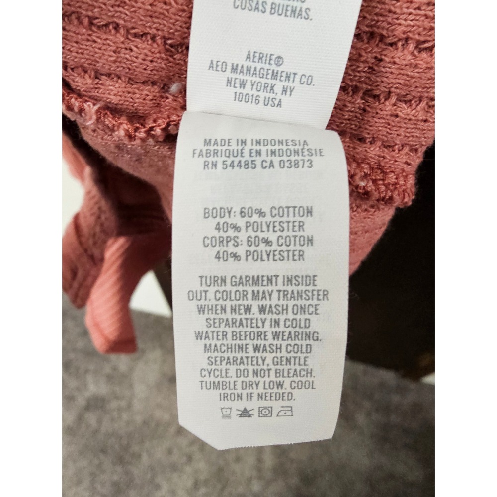 Aerie Lumberjane Waffle Knit Button Down Shirt Dusty Rose Pink Long Sleeve Top L - Picture 5 of 5